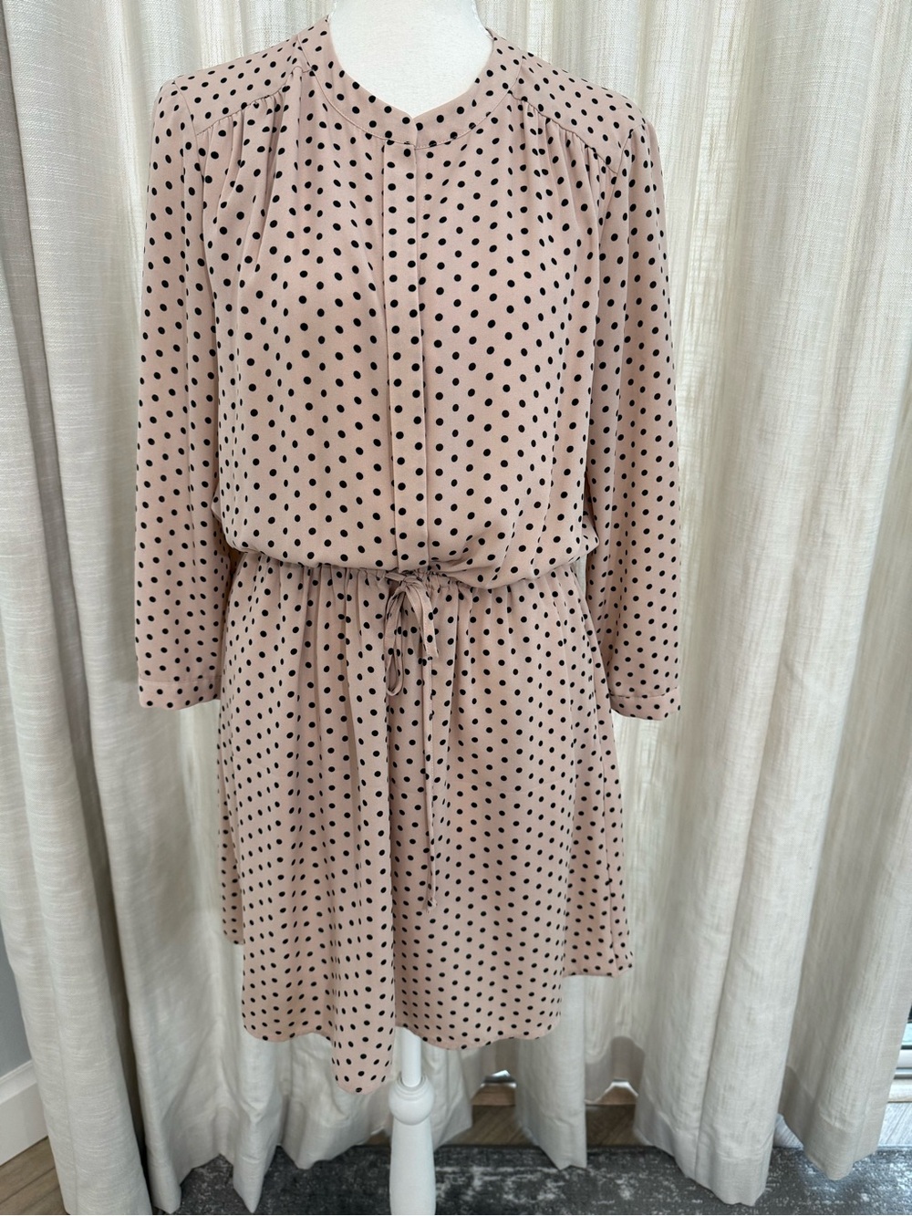 DR2 Blush Polka Dot Long Sleeve Tie-Waist Dress